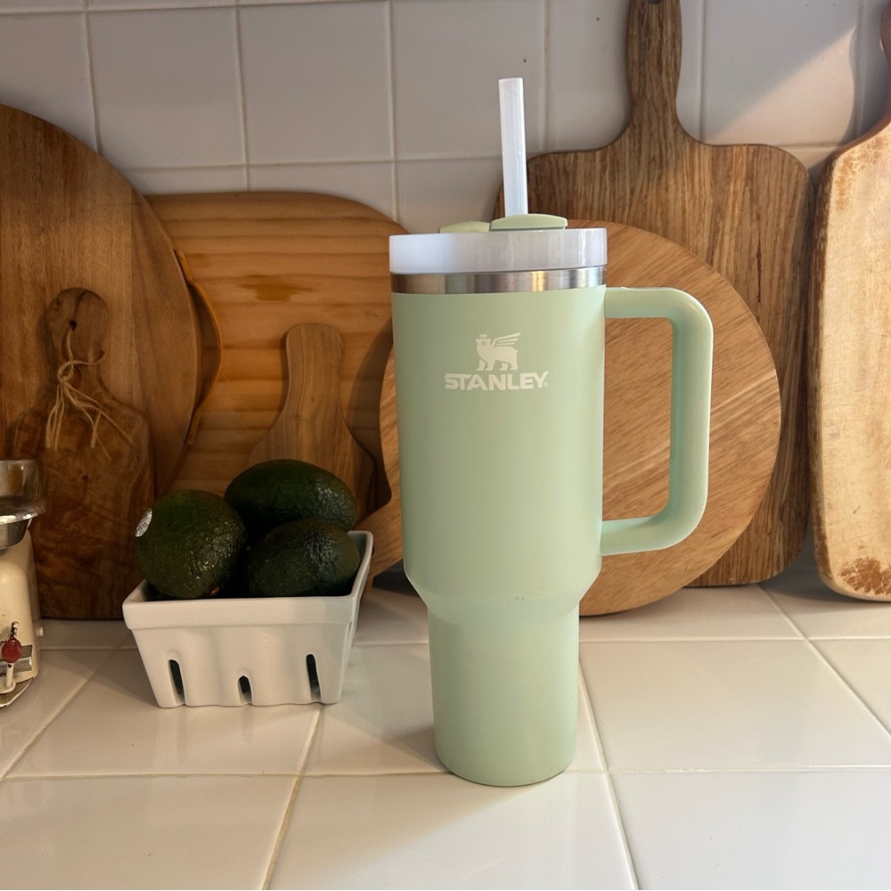 Stanley Mint Green Tumbler with Handle and Straw